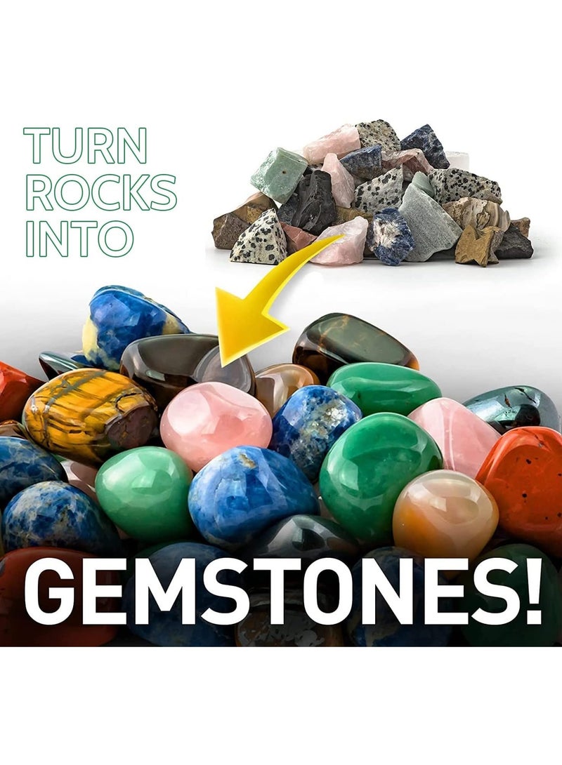 Bukela طقم مطحنة الصخور، مصقل الصخور للأطفال والبالغين، يتضمن 2 أحزمة، كيس من الحجارة الخام، 4 طحن خشن، طحن ناعم، جزيئات تلميع - Image 3